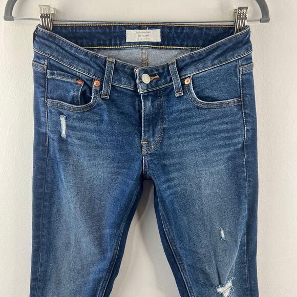 Levi's 711 Altered Blue Jeans Denim Distressed Mid-Rise Skinny Leg Zip Fly Sz 25 - Picture 2 of 9